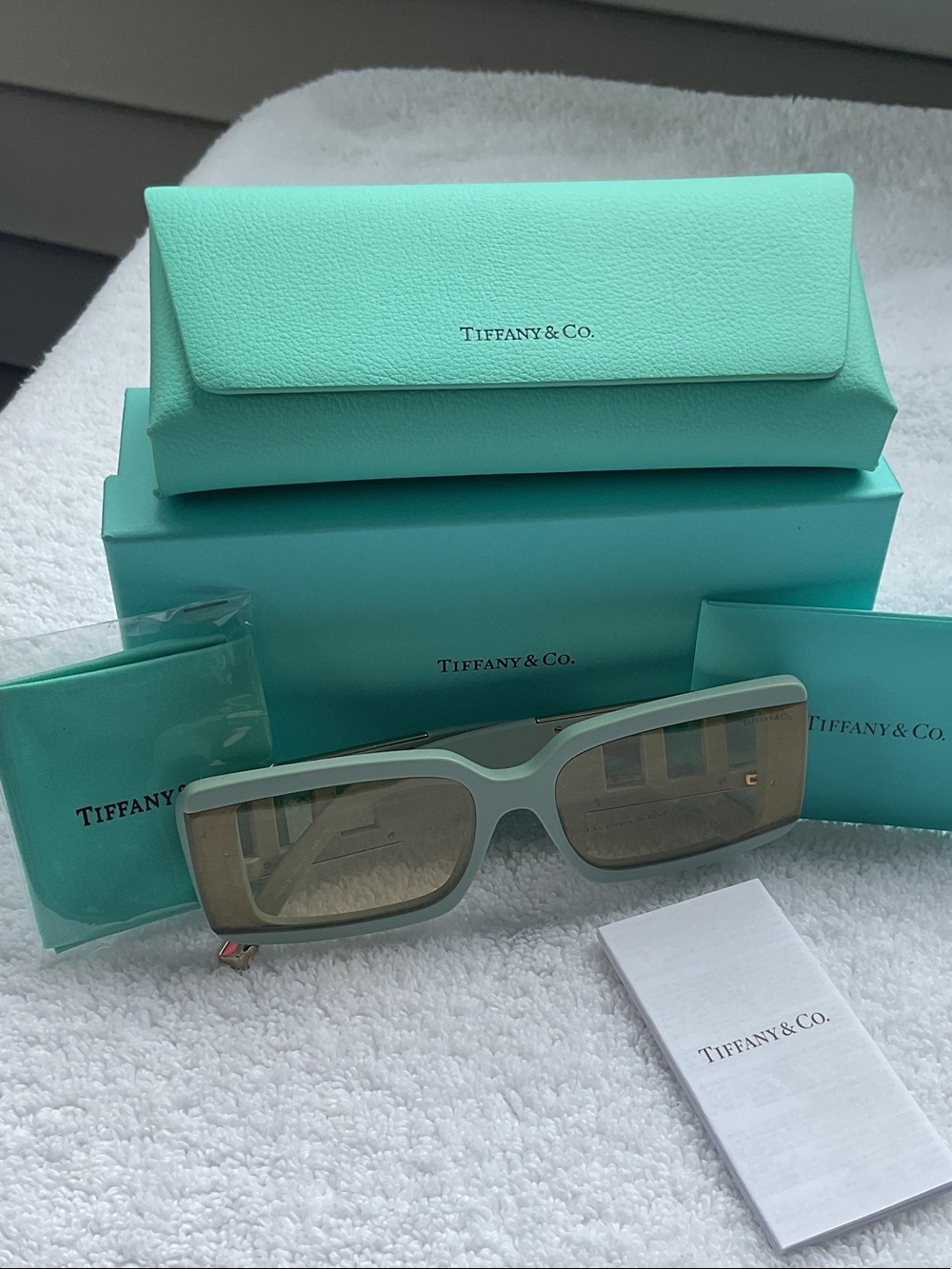 Tiffany & Co. Women’s Rectangular Sunglasses in Tiffany Blue with Brown Lenses